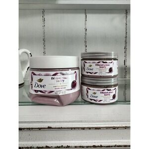 Dove Frosted Plum Berry Body Scrub Set 15 oz + (2) 3.5 oz Travel Size Limited